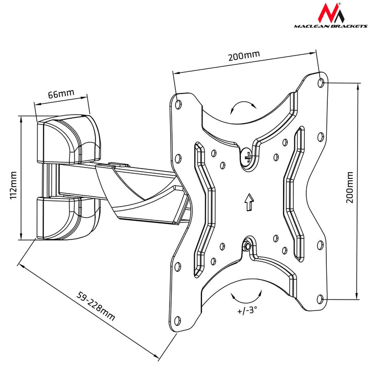 Maclean TV nosač za televizor ili monitor, 13-42", 25 kg, crni, MC-741