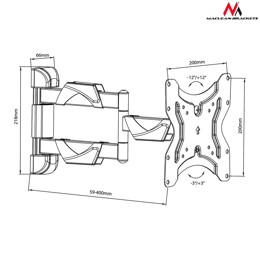 Maclean TV nosač za televizor ili monitor, 13-55", 30 kg, crni, MC-742