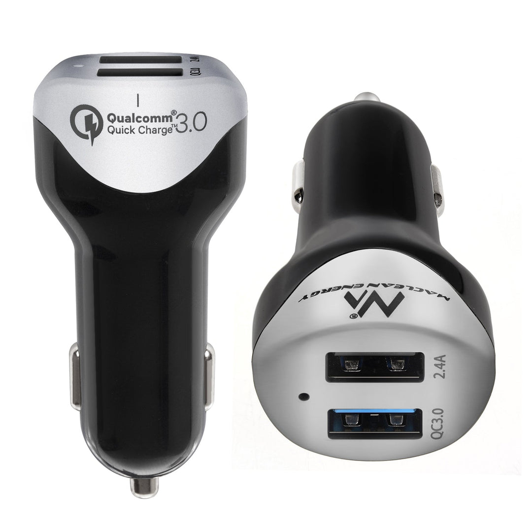 Punjač za automobil, max. 4,8 A, 2x USB, Maclean Energy MCE157, Qualcomm Quick Charge QC 3.0, plus kabel od 1,5 m, srebrena