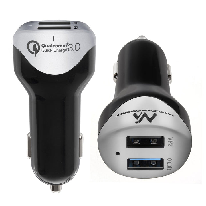 Punjač za automobil, max. 4,8 A, 2x USB, Maclean Energy MCE157, Qualcomm Quick Charge QC 3.0, plus kabel od 1,5 m, srebrena
