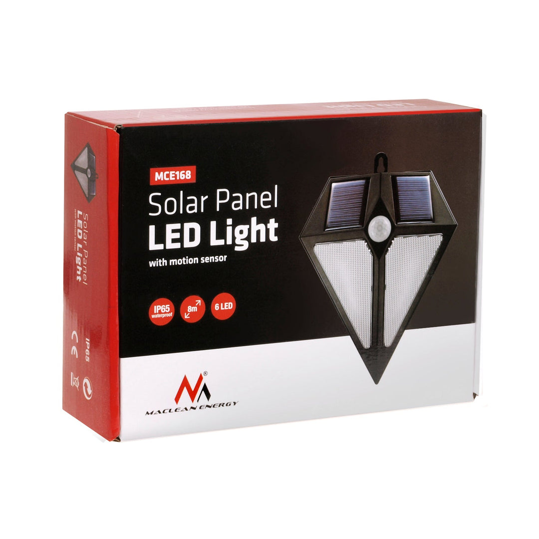 Maclean LED lampa, napajana solarnom energijom, zidna, s senzorom pokreta, 6 LED dioda, 2 solarna panela, MCE168