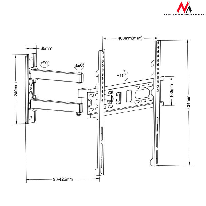 Maclean držač za TV ili monitor, univerzalni, max. VESA 400x400, 26-60", 30 kg, crni, MC-761