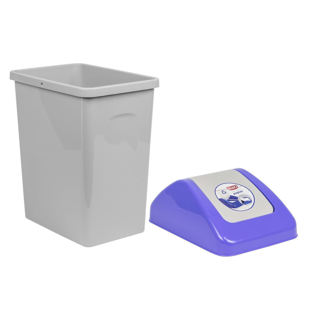 Coș de gunoi BranQ cu capac rabatabil din plastic gri/violet