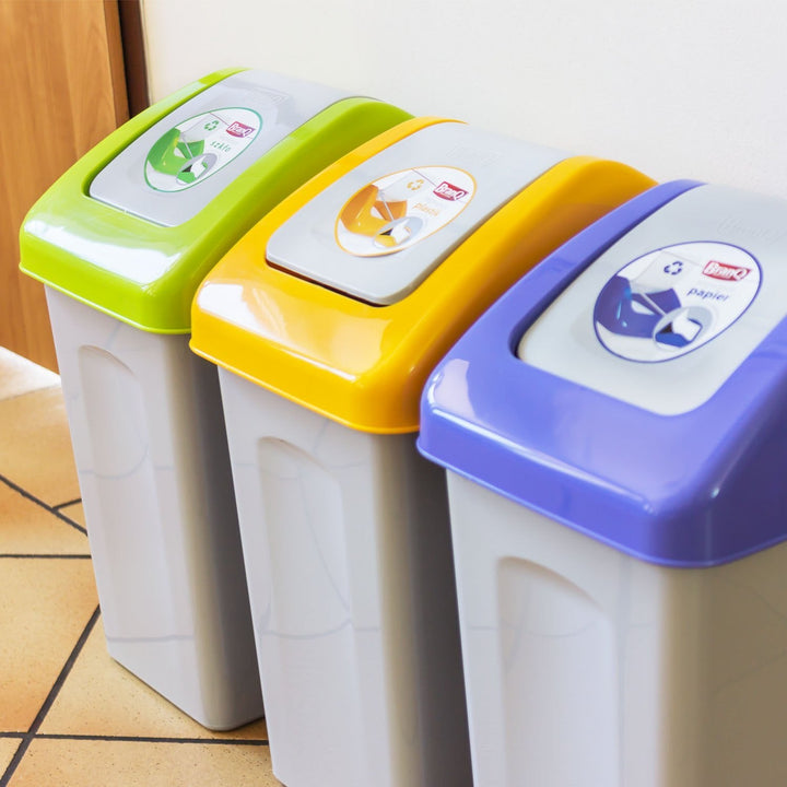 Coș de gunoi BranQ cu capac rabatabil din plastic gri/violet