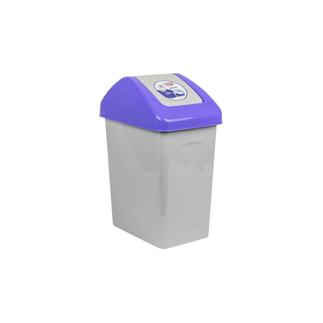 Coș de gunoi BranQ cu capac rabatabil din plastic gri/violet