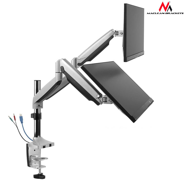 Maclean MC-766 suport de birou pentru două monitoare cu arc USB 3.0 13"-32" 9kg