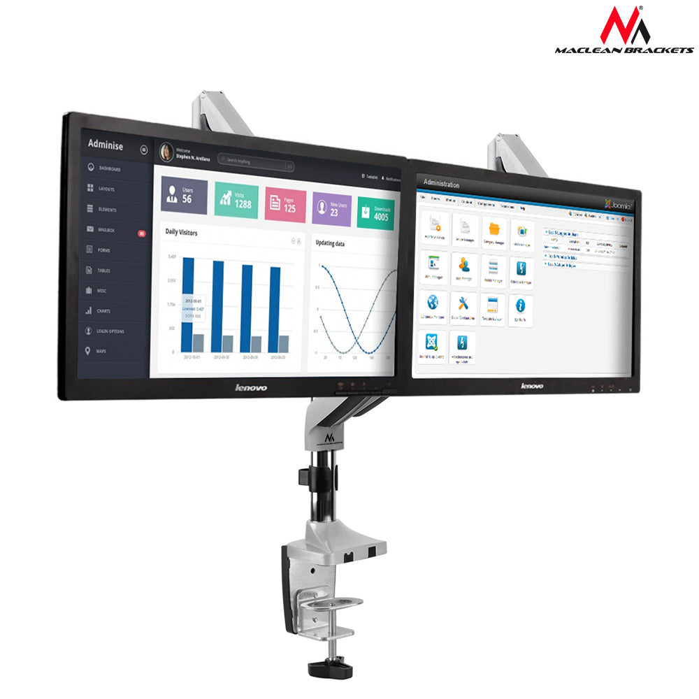Maclean MC-766 suport de birou pentru două monitoare cu arc USB 3.0 13"-32" 9kg