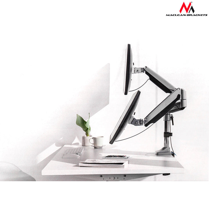 Maclean MC-766 suport de birou pentru două monitoare cu arc USB 3.0 13"-32" 9kg