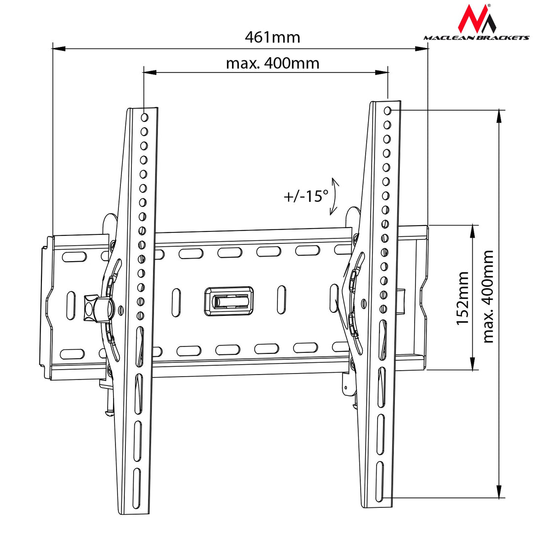 Držač za TV od 26 do 65 inča, max. 45 kg, VESA 400x400, crna