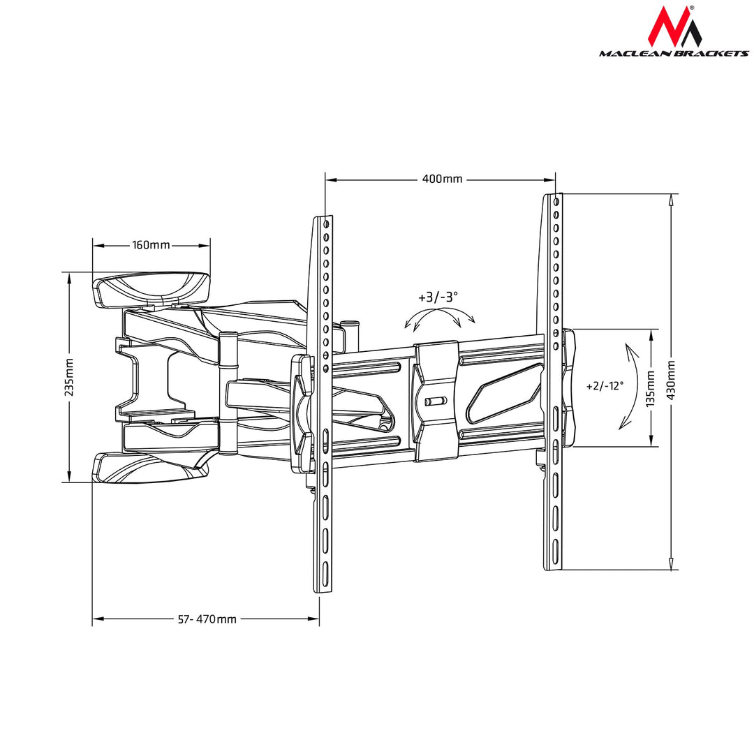 Maclean TV nosač, max. VESA 400x400, 26-70", do 45 kg, crni, MC-781