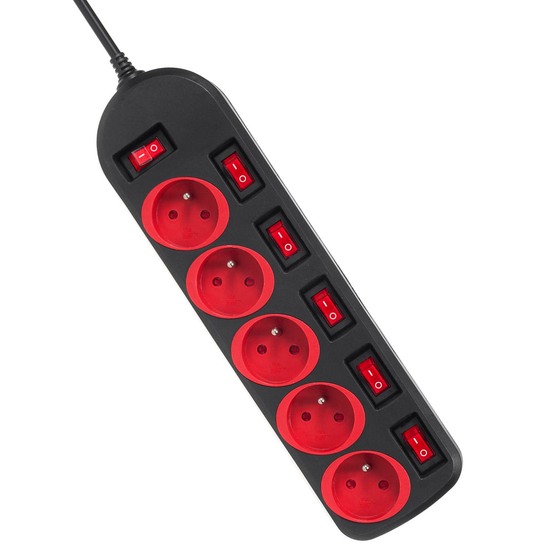 Maclean produžni kabel s 5 utičnica, s prekidačima, 250 VAC/10 A, 1,5 m, MCE204