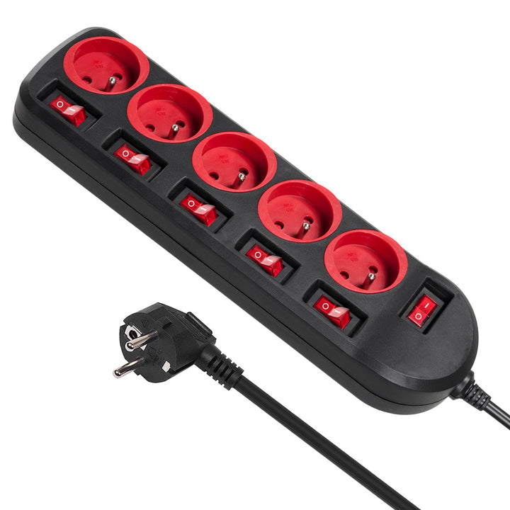 Maclean produžni kabel s 5 utičnica, s prekidačima, 250 VAC/10 A, 1,5 m, MCE204