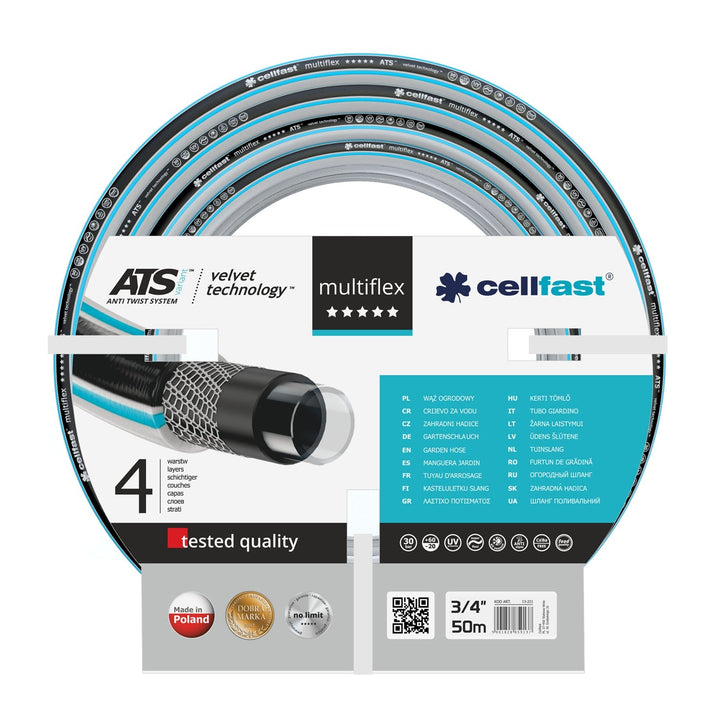 Cellfast - Furtun de grădină - Multiflex 4 straturi cu rezistență mecanică 3/4 50m