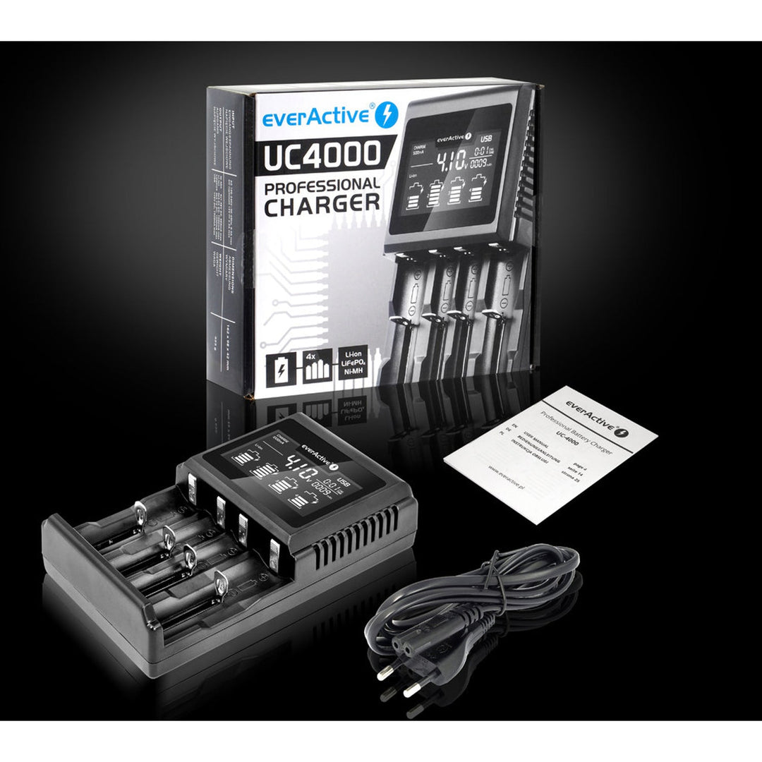 Încărcător pentru baterii Li-ion cilindrice și Ni-MH everActive UC-4000