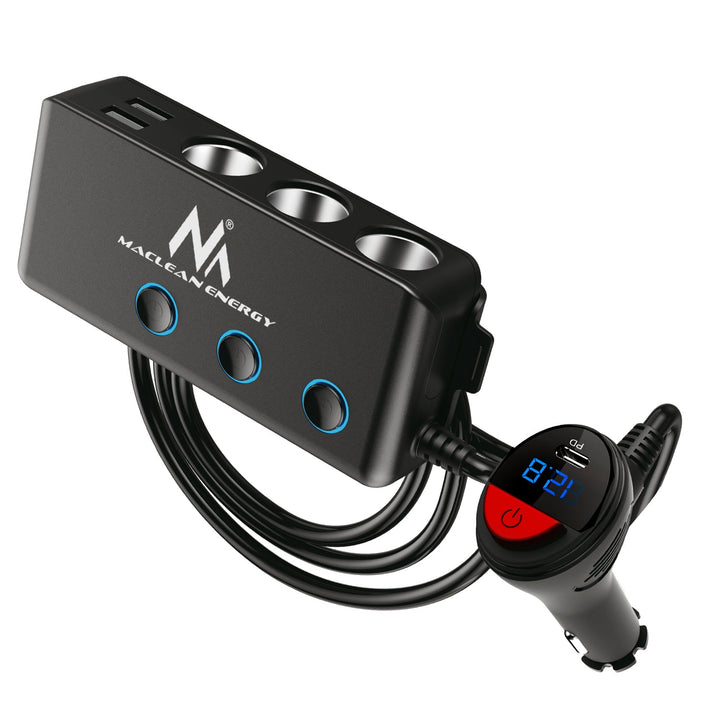 Rasplitnik utičnica za upaljač u automobilu, voltmetar, 3 utičnice za upaljač, 1x Quick Charge 3.0, 3x USB 6,8 A, 1x Power Delivery 18 W, Maclean MCE218, Max 120 W