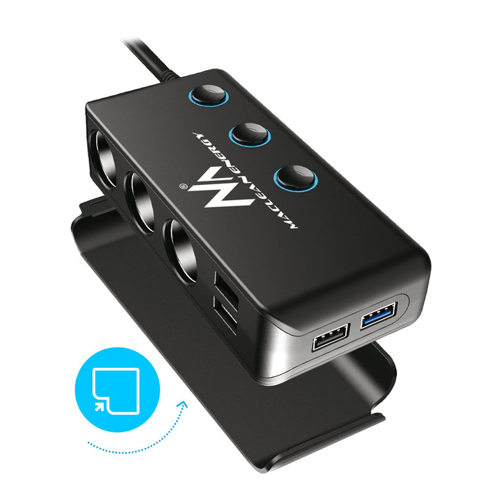Rasplitnik utičnica za upaljač u automobilu, voltmetar, 3 utičnice za upaljač, 1x Quick Charge 3.0, 3x USB 6,8 A, 1x Power Delivery 18 W, Maclean MCE218, Max 120 W