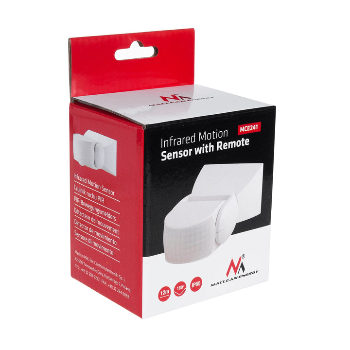 Infracrveni senzor pokreta s daljinskim upravljačem IP65, max 800 W (žarulja sa žarnom niti), max 1200 W (LED) MCE241 Maclean Energy