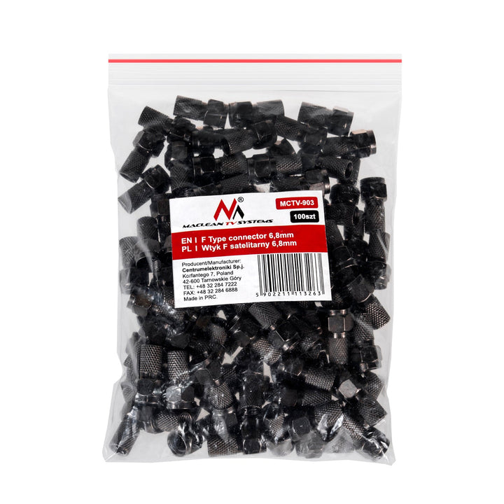 Profesionalni satelitski F-konektor 6,8 mm RG5.9, RG6, crni nikl s brtvom Maclean TV Systems MCTV-903