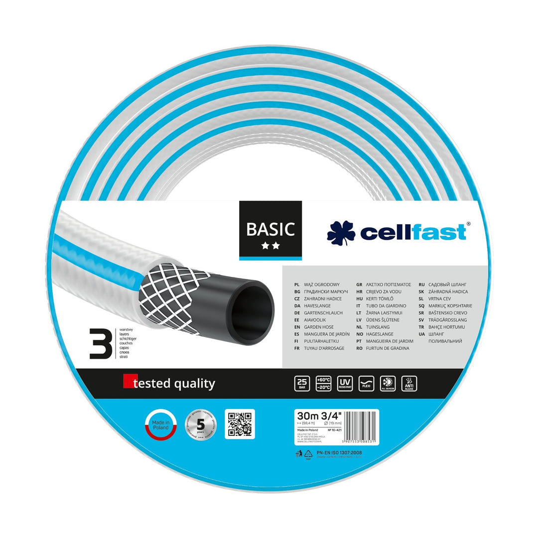 Izdržljiva 3-slojna Cellfast Basic 3/4" 30 m vrtna crijeva