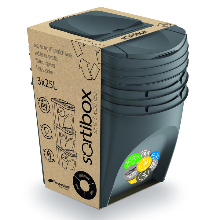Sortibox set 3x25L siva kanta za razdvajanje otpada