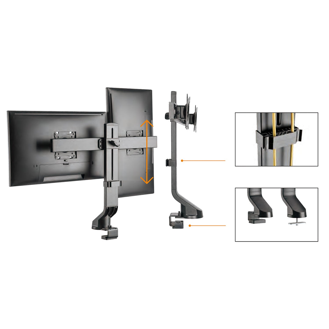 Držač za dva monitora / za dva monitora 17"–27" do 14 kg, Maclean MC-854, VESA 75×75 i 100×100, kompatibilan s MC-848 i MC-849