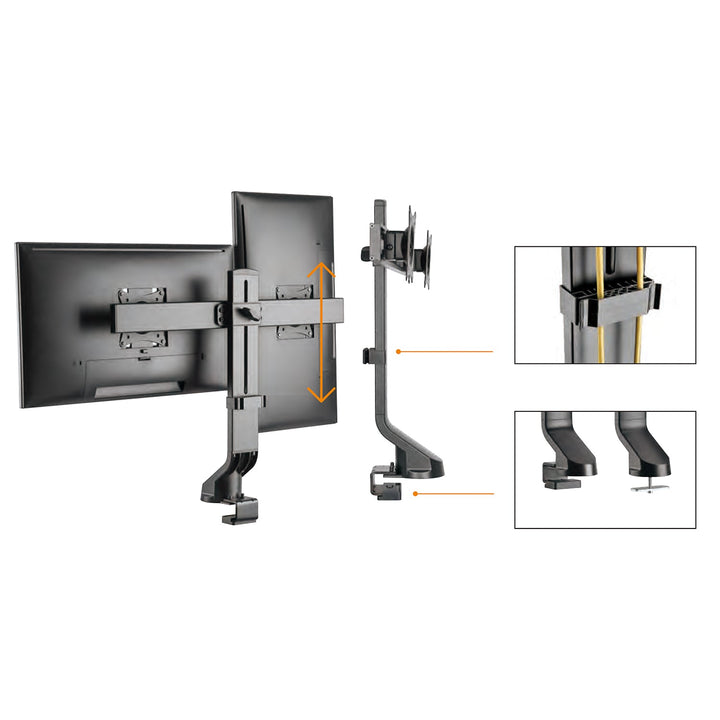 Držač za dva monitora / za dva monitora 17"–27" do 14 kg, Maclean MC-854, VESA 75×75 i 100×100, kompatibilan s MC-848 i MC-849