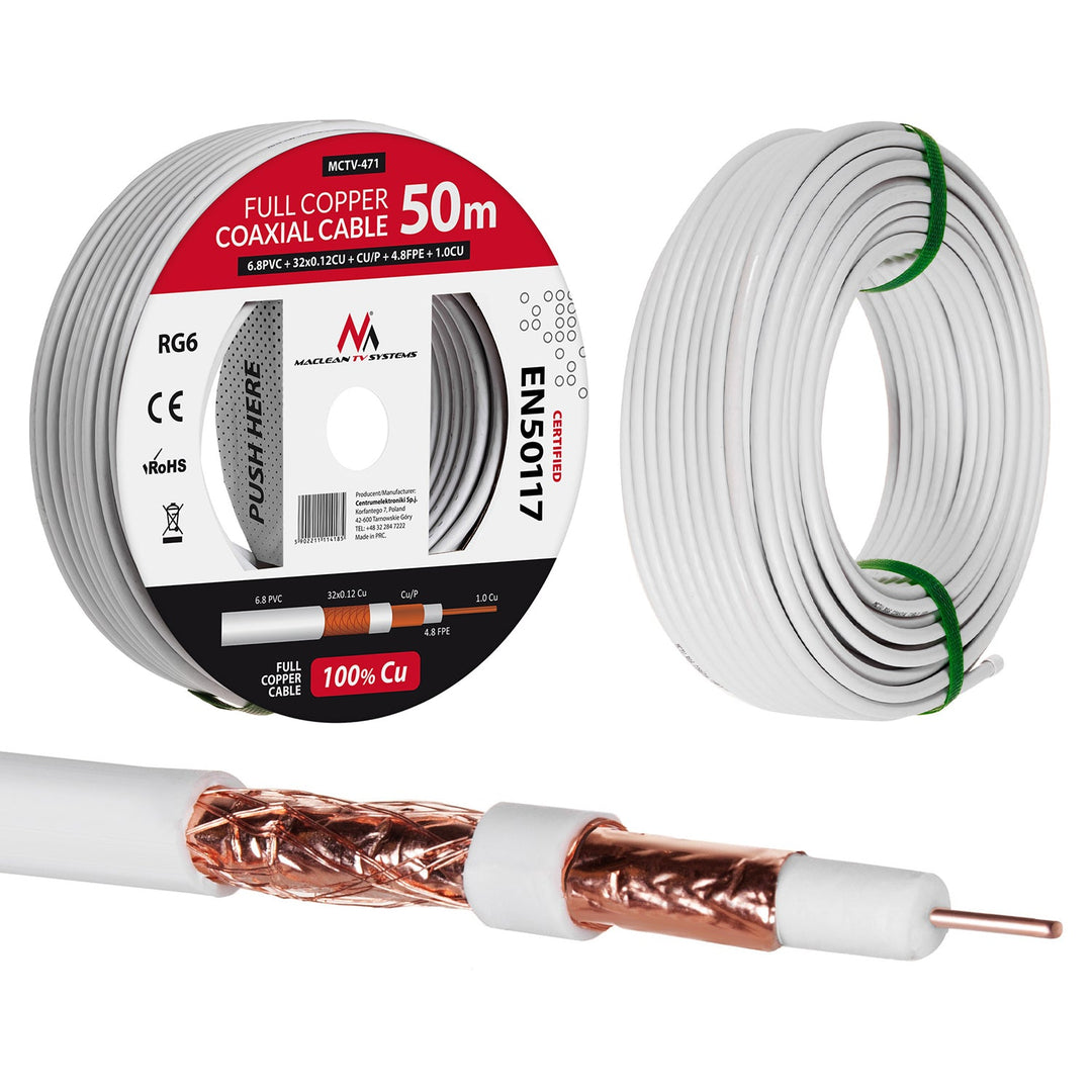 RG6 50M Maclean MCTV-471 1.02CU+4.8FPE+CU/P+32*0.12CU+6.8PVC satelitski koaksijalni kabel