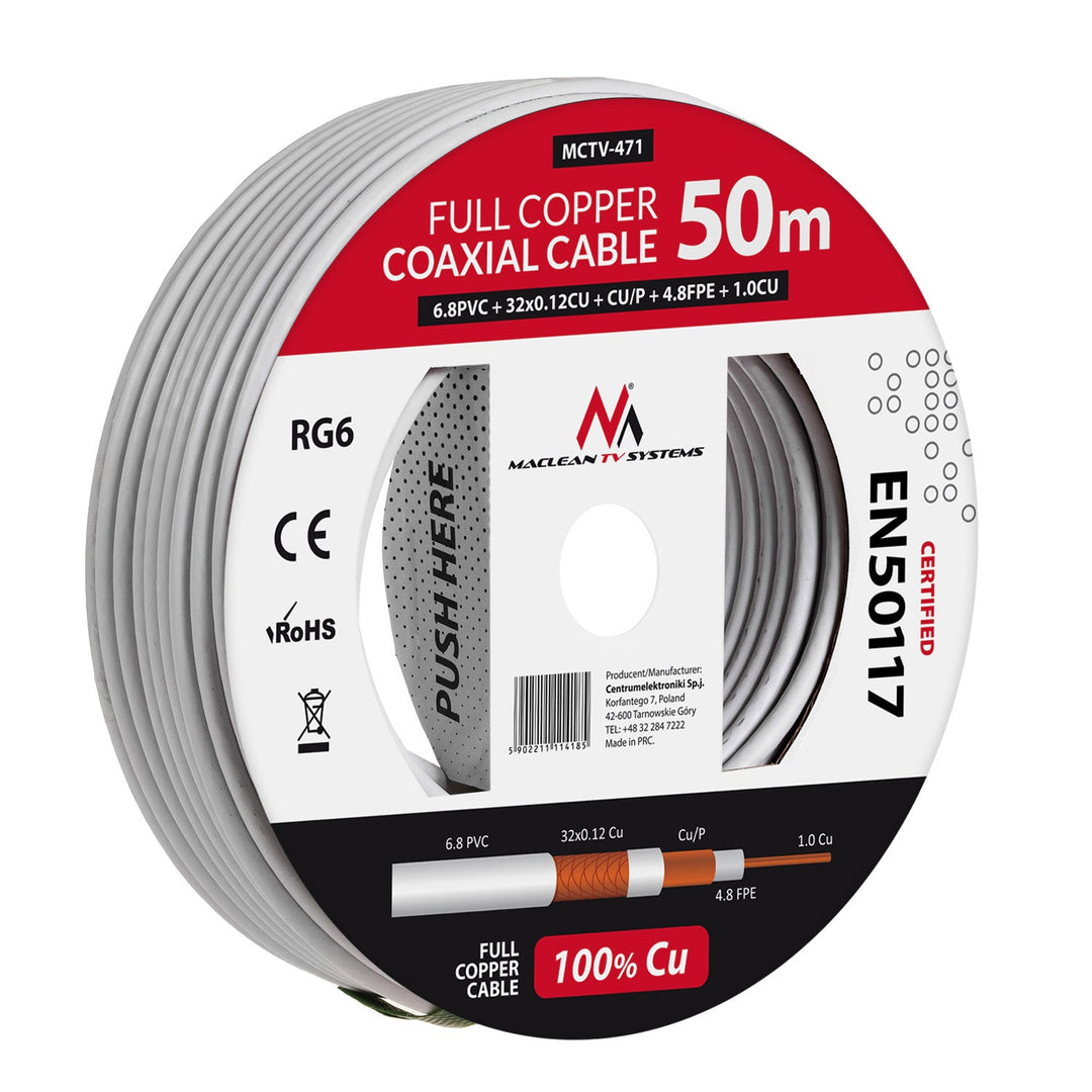 RG6 50M Maclean MCTV-471 1.02CU+4.8FPE+CU/P+32*0.12CU+6.8PVC satelitski koaksijalni kabel