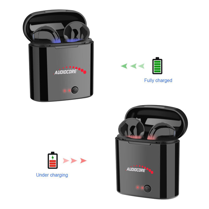 Audiocore AC520 Wireless Bluetooth 5.0 Twin-in-Earphone + Stație de andocare cu carcasă Power Bank neagră