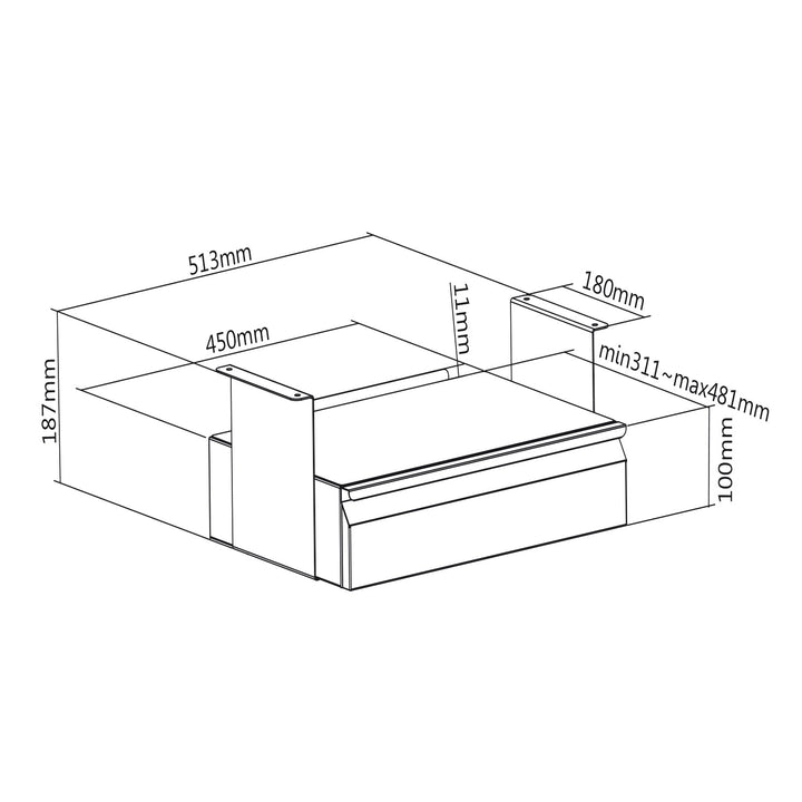 Ergonomski crni organizator ladica ispod stola Maclean MC-875, nosivost do 5 kg
