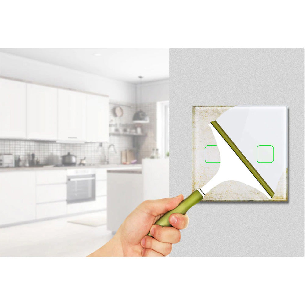 Dodirno dvostruko stakleno bijelo prekidačko svjetlo s kvadratnim gumbom Maclean Energy MCE703W, dimenzije 86x86 mm, s pozadinskim osvjetljenjem gumba