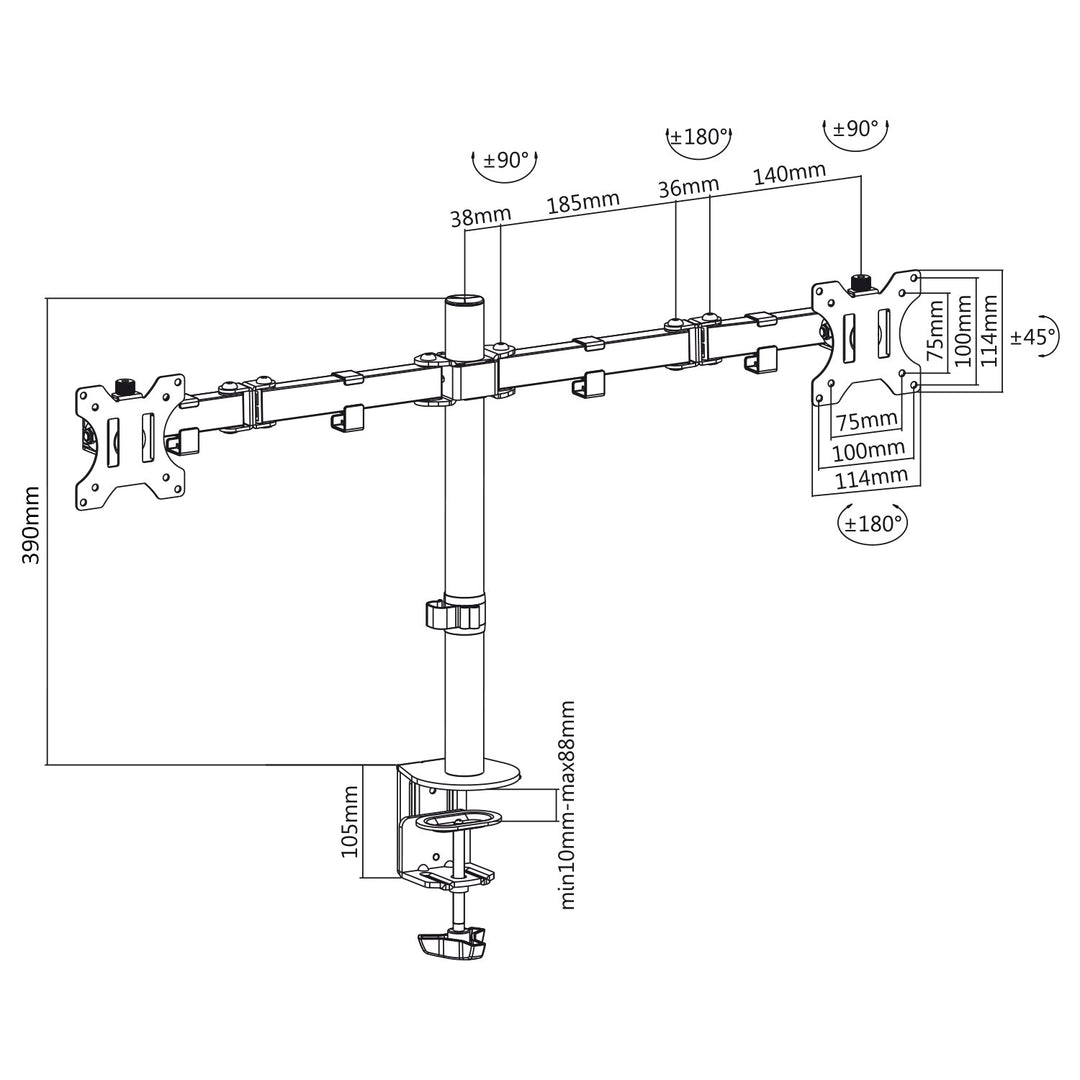 Maclean MC-884 stolni nosač za 2 LCD monitora, 17–32", 2 x 8 kg (maks. 16 kg), VESA 75×75 i 100×100