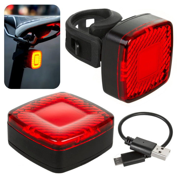 USB stražnje biciklističko svjetlo AUTO STOP senzor sumraka Maclean Energy MCE355 COB LED max. 125 lm baterija 450 mAh