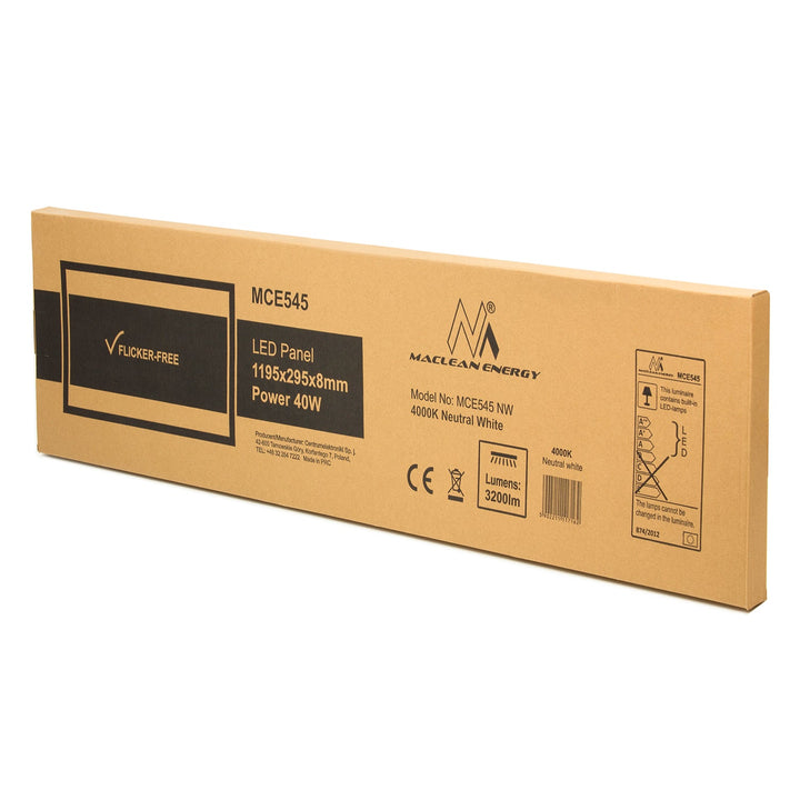 Tanki 40W LED stropni panel, 3200 lm, neutralno bijela (4000 K), Maclean Energy MCE545 NW, 1195×295×8 mm, rešetkasta konstrukcija, funkcija bez treperenja