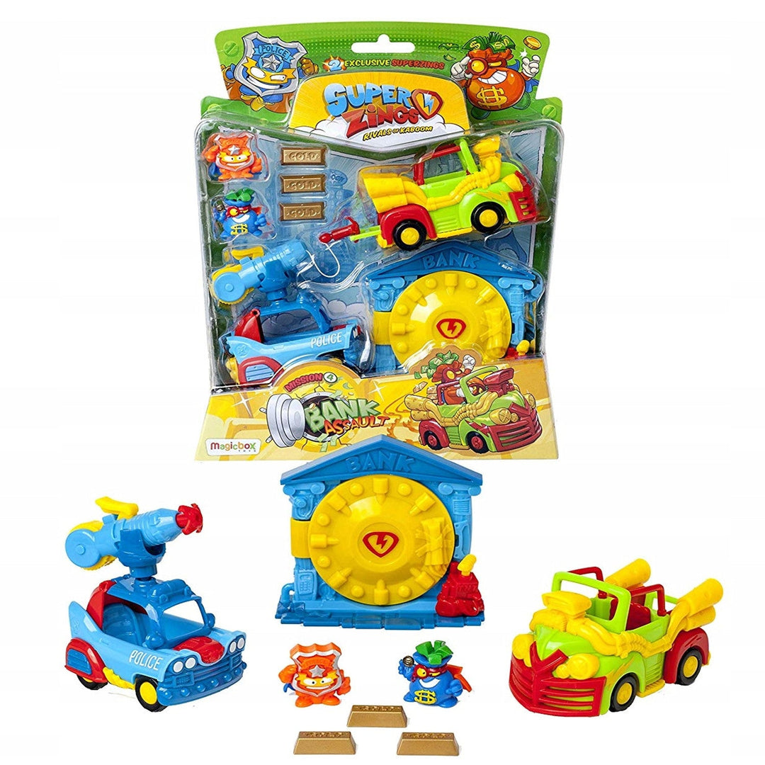 MagicBox PSZSB216IN40 SuperZings Misiune 4: Asalt la bancă Set 2 figurine Super-erou Răufăcător Vehicul
