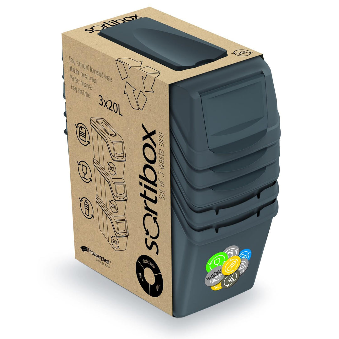 Sortibox 3x20L set siva kanta za razdvajanje otpada ISWB20S3