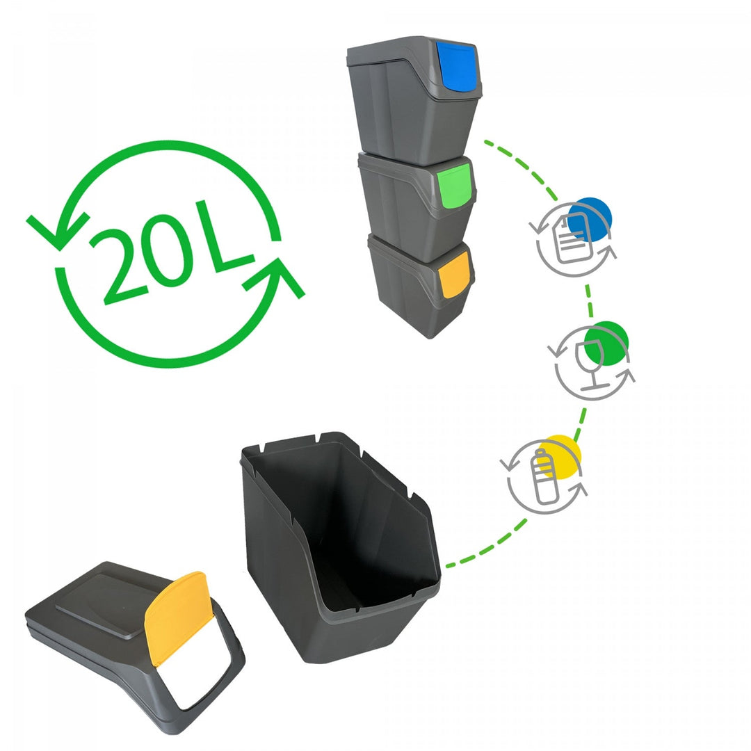 Sortibox 3x20L set siva kanta za razdvajanje otpada ISWB20S3
