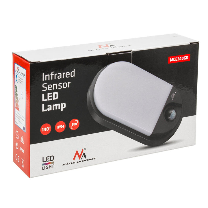 LED lampa s infracrvenim senzorom pokreta MCE340 GR 1100 lm 15 W IP54 Maclean Energy, siva boja, prirodna bijela temperatura boje (4000 K)
