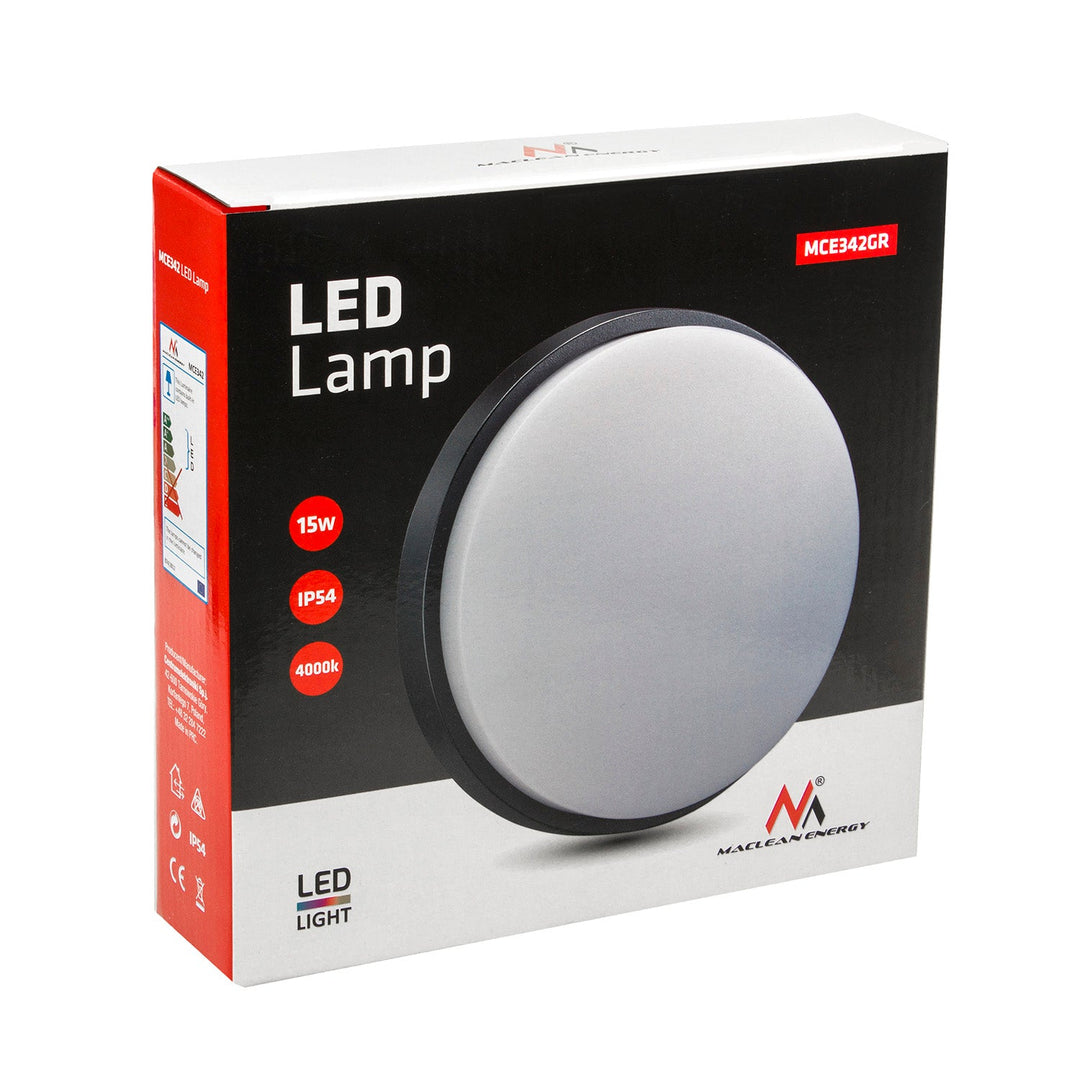 MCE342 GR 1100lm 15W IP54 Maclean Energy LED zidna i stropna svjetiljka, siva, prirodno bijela boja (4000K)