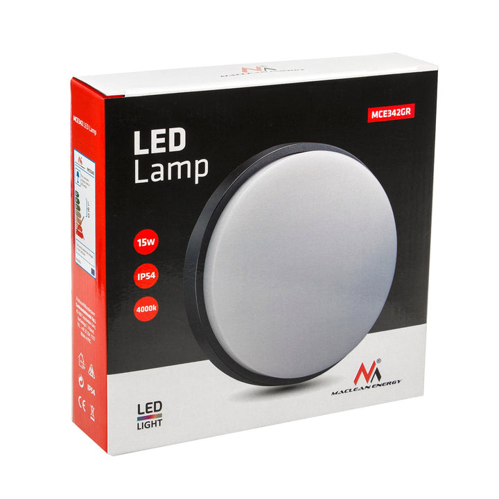 MCE342 GR 1100lm 15W IP54 Maclean Energy LED zidna i stropna svjetiljka, siva, prirodno bijela boja (4000K)