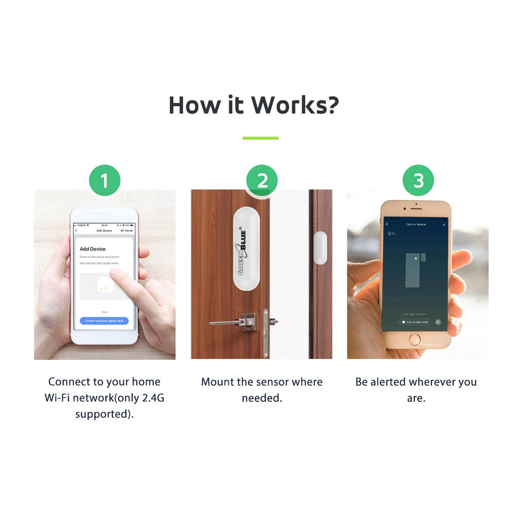 SMART WiFi senzor otvaranja vrata/prozor sa informacijama u stvarnom vremenu Smart Life Tuya GreenBlue GB715