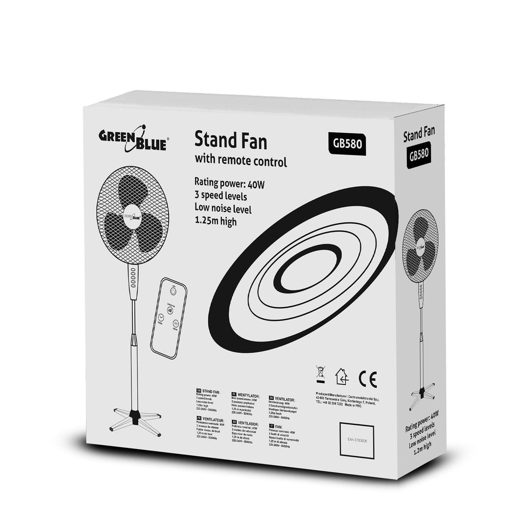 GreenBlue 40W podni ventilator s 3 postavke brzine, visina 1,25 m, kabel duljine 1,5 m, daljinski upravljač i tajmer do 7,5 sati GB580