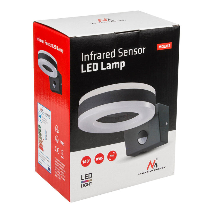 Maclean Energy MCE365 zidna LED lampa s PIR senzorom - PC+ALU, 20W (1700 lm), neutralno bijela 4000 K, IP65, siva