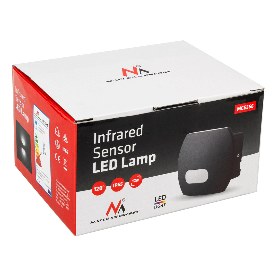 Maclean Energy MCE366 zidna LED lampa s PIR senzorom - PC+ALU, 20W (1600 lm), neutralno bijela 4000 K, IP65, siva