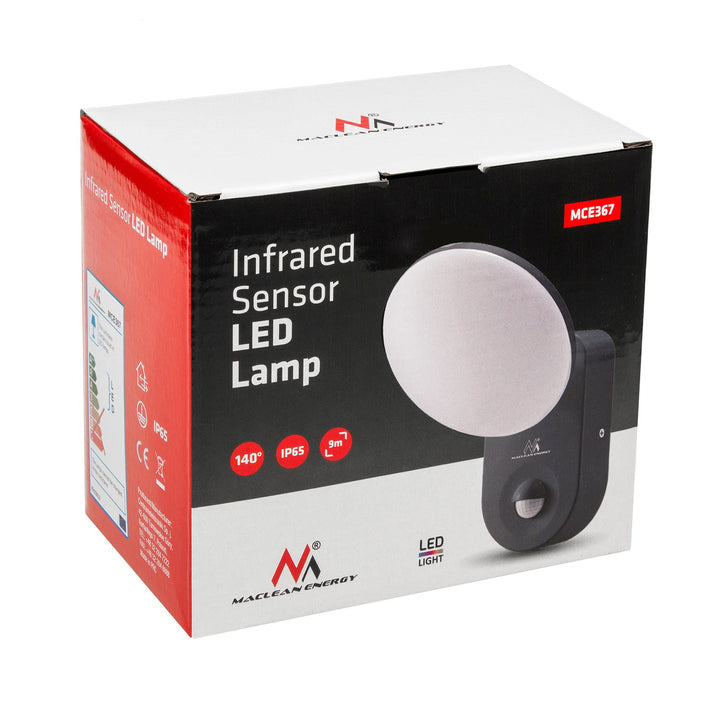 Maclean Energy MCE367 zidna LED lampa s PIR senzorom - PC+ALU, 15W (1100 lm), neutralno bijela 4000 K, IP65, siva