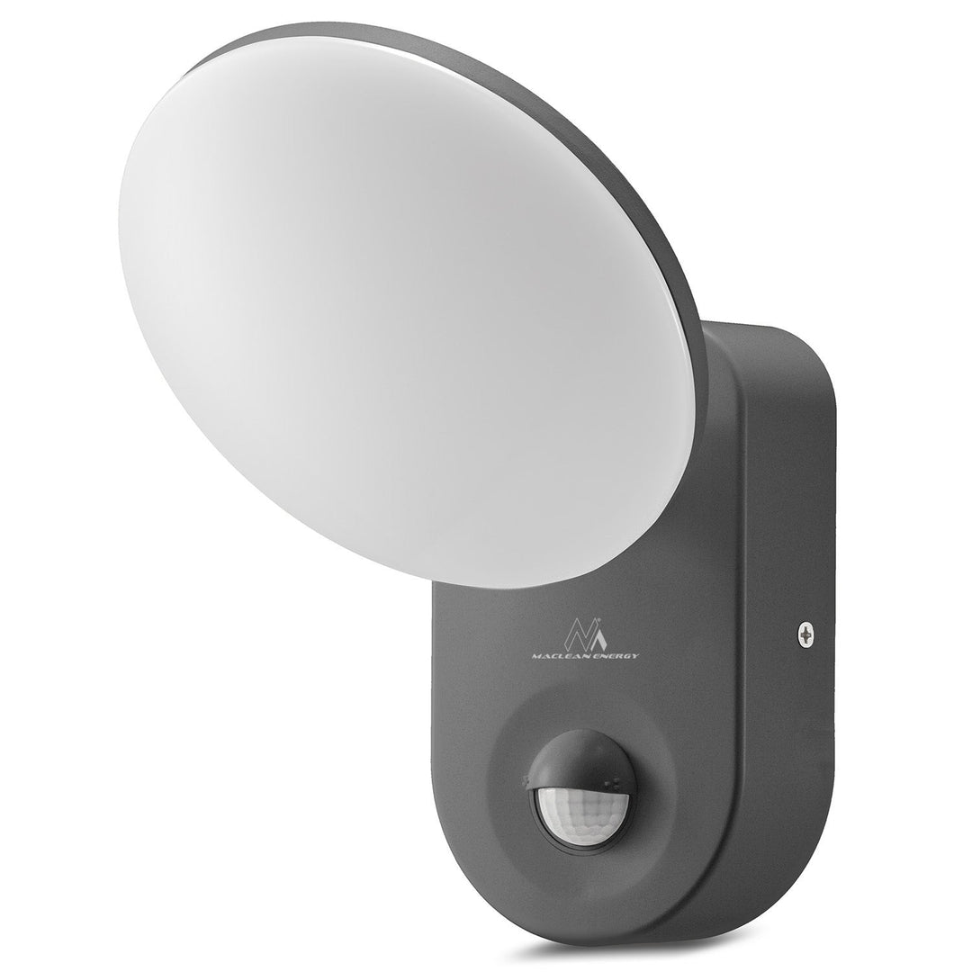 Maclean Energy MCE367 zidna LED lampa s PIR senzorom - PC+ALU, 15W (1100 lm), neutralno bijela 4000 K, IP65, siva