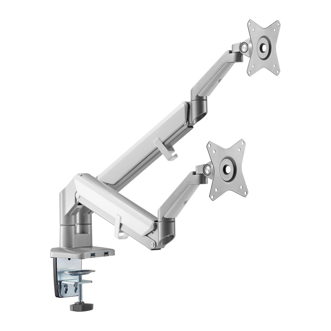 Suport monitor dublu, cu arc pe gaz, ER-406, reglabil pe inaltime, inclinare, rotatie, gri
