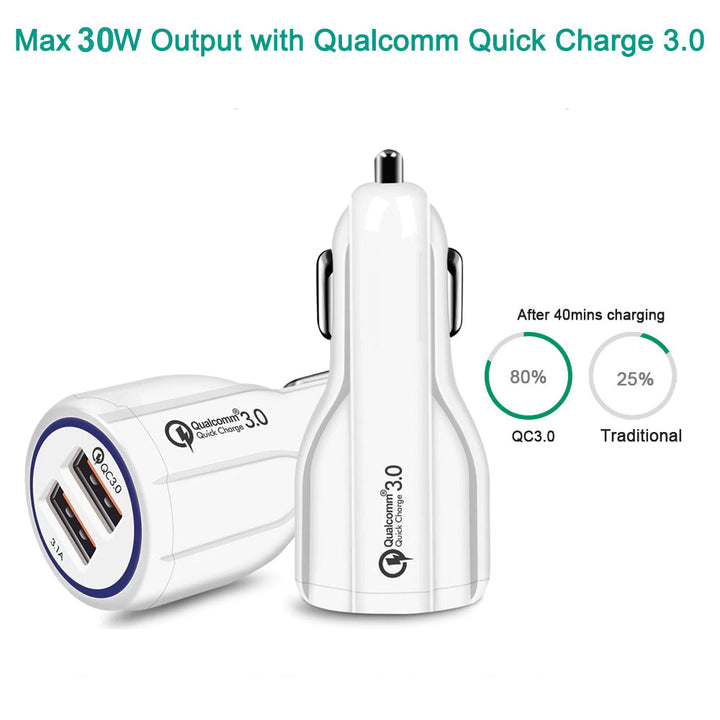 Maclean Energy MCE478 W QC 3.0 punjač za automobil – bijeli Qualcomm Quick Charge QC 3.0 – 5 V/3 A, 9 V/1,8 A, 12 V/1,6 A i 5 V/3,1 A utičnica