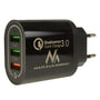 Maclean Energy MCE479 B 1xQC 3.0 punjač za mrežu – crni Qualcomm Quick Charge QC 3.0 – 3,6–6 V/3 A, 6–9 V/2 A, 9–12 V/1,5 A i 2 x 5 V/2,1 A priključka