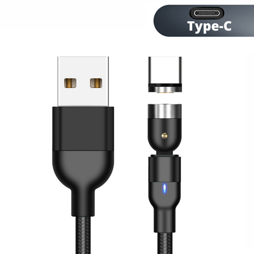 Maclean Energy MCE475 2m kutni magnetski USB C kabel u crnoj boji, podržava brzo punjenje 9V/2A, 5V/3A, najlonska pletenica